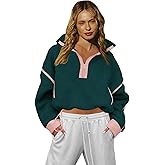 LAMISSCHE Half Zip Sweatshirt Women Oversized Sherpa Jacket V Neck Fleece Pullover Hoodie with Pockets