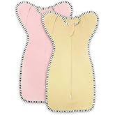 Baby Sleep Swaddles Arms up Swaddle 6-9 Months, Baby Transitional Swaddle Sack with 2-Way Zipper, 2-Pack Arms In/Out 100% Cotton 0.8Tog Transition Sleep Sack for Girl (Large 20-27lbs)