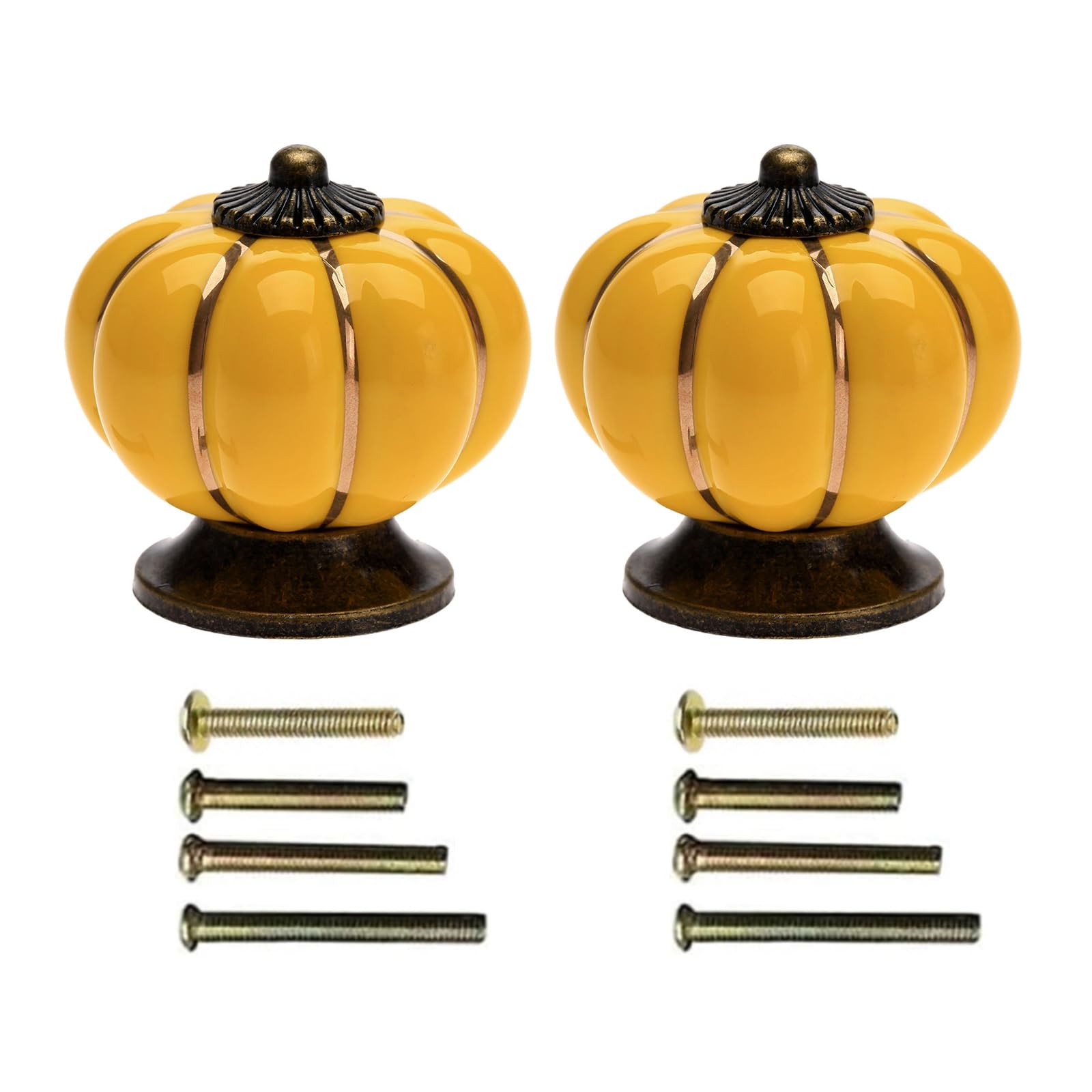Mgoodoo Set of 2 Ceramic Pumpkin Design Drawer Knobs, Yellow