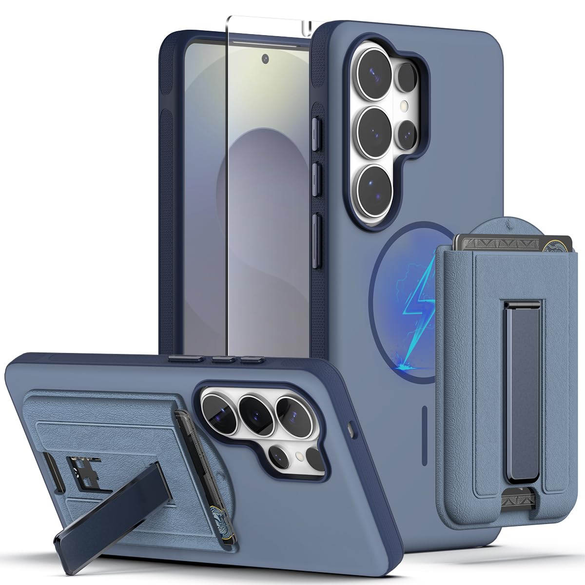 Nvollnoe for Samsung Galaxy S26 Ultra Case with Card Holder[with 1 Pic Fingerprint Unlock Screen Protector] Shockproof with Kickstand Detachable Wallet Magnetic Case for Samsung S26 Ultra(Blue)