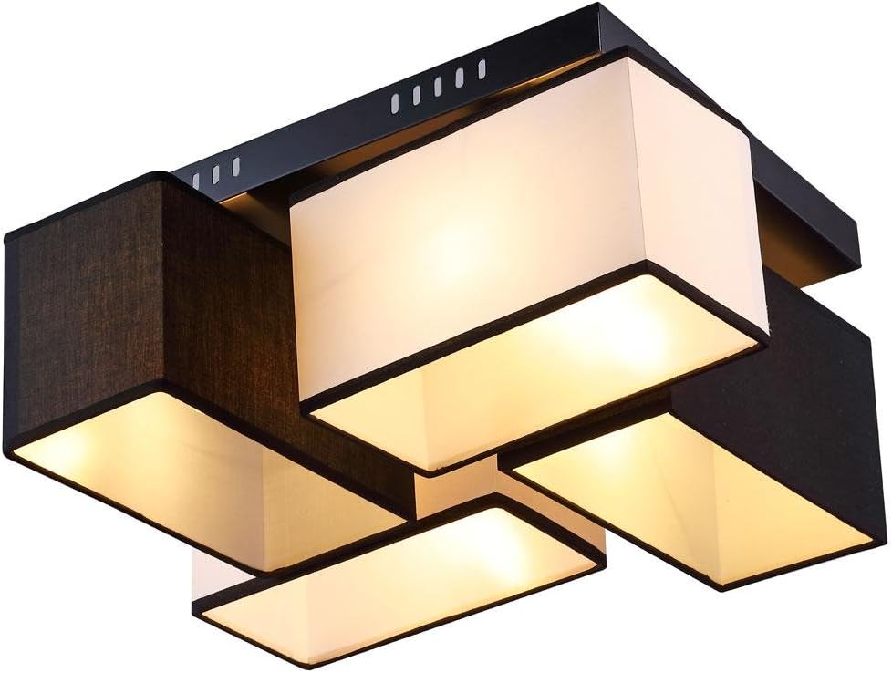 Modern Ceiling Light Black and White Brown Ceiling Light Niagara with Fabric Shade Decoration Light Ideal Bedroom Living Room Hallway Illumination Beautiful Indoor Lighting 4*E27