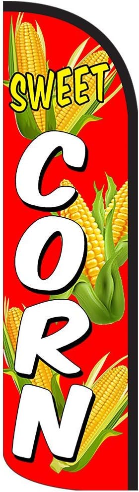Sweet Corn Windless Stay-Open Feather Swooper Flag Banner Kit: 15' Fusion Pole Set, Galvanized Steel Stake