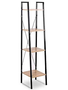 WOLTU RGB9284hei Standregal Badregal Bücherregal Küchenregal Schuhregal aus Holz und Stahl, mit 4 Ablagen, ca. 34 x 35 x 148 