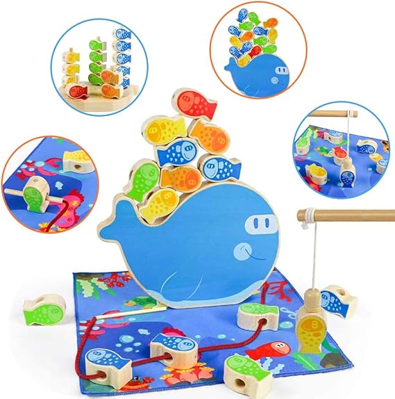 Amazon Jeu Peche A La Ligne Jeu de Pêche à la Ligne Magnétique en Bois 4 en 1 Jeux Educatif Puzzles