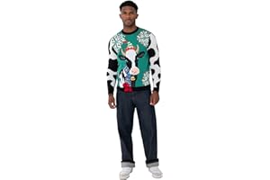 Blizzard Bay Mens Santa Elf Cow Ugly Christmas SweaterPullover Sweater