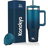 Konokyo 40 oz Tumbler with Handle and 2 Straws,2 in 1 Lid Insulated Water Bottle Stainless Steel Travel Coffee Mug,Indigo Black