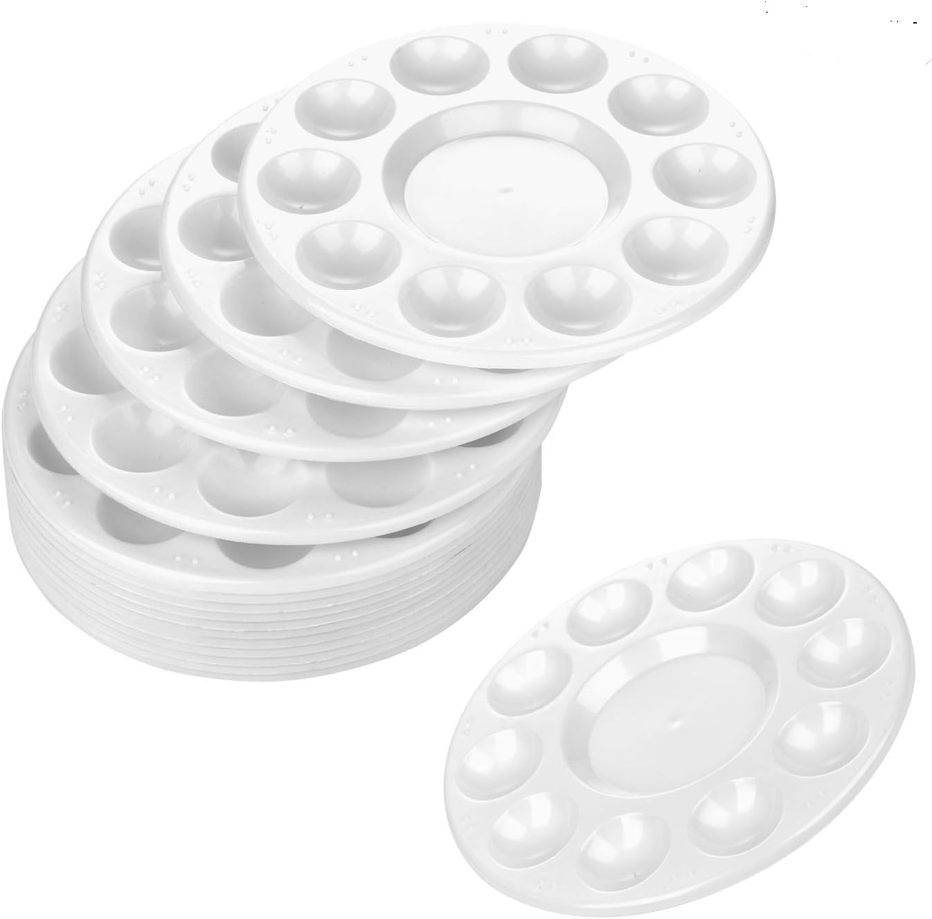 CENTSTAR 15 Pcs Round Paint Tray Palettes Plastic for Acrylic Oil Watercolor Craft DIY Art Painting Palettes, White (15 PCS)