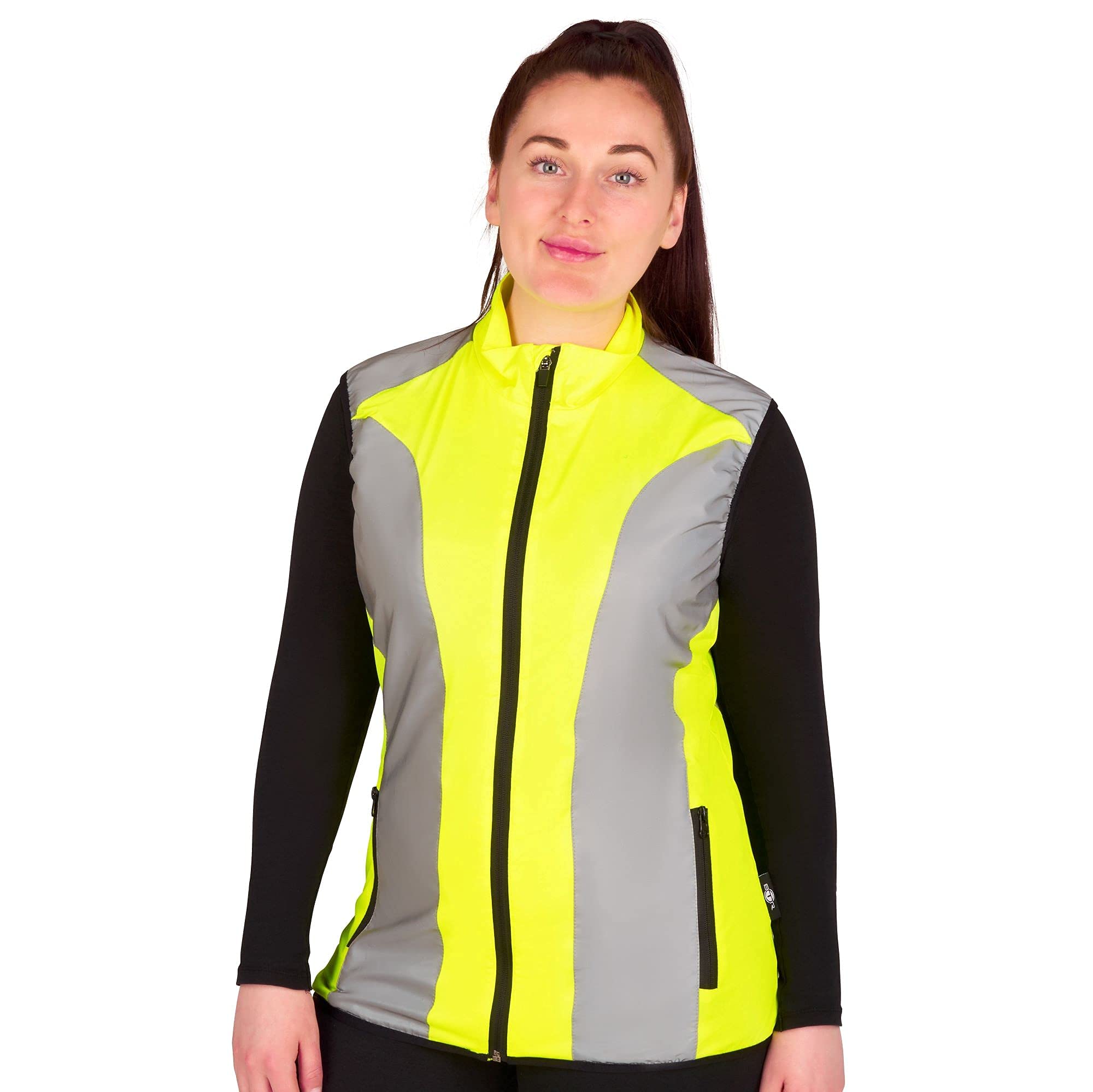 BTR Ladies Hi Vis Reflective Cycling & Running Gilet/Vest For Women. High Visibility (Hi Viz) & VERY Reflective Outdoor Sports Gilet. Yellow Size 8