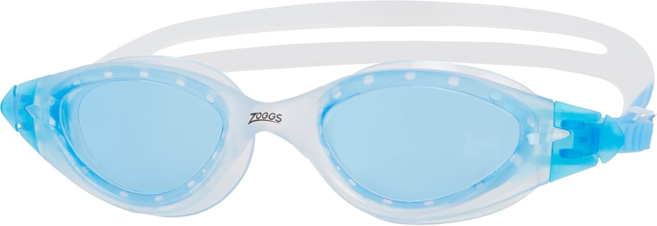 Zoggs Panorama Adult Swimming Goggles (Blue Lens, Clear/Blue) for Men and Women, Soft Anti-Leak Seal, Anti-Fog, UV Protection, Quick Adjust Strap, 180 Degree Clear Vision Swim Goggles