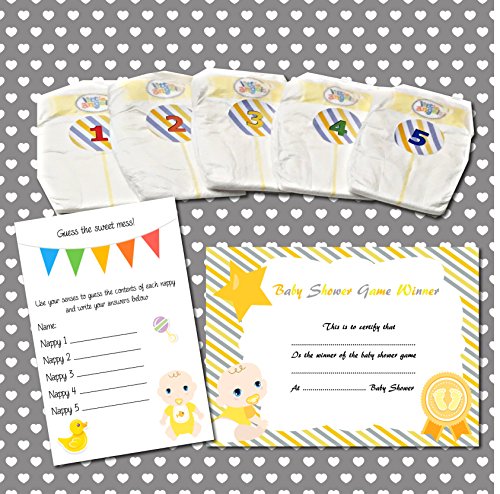 Rainbow Sensation Dirty Nappy Baby Shower Game 10 20 30 Players Girl Boy Neutral Game Prize (30 Players, Yellow - Neutral)