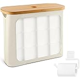 Toilet Paper Storage Holder with Lid, Freestanding Toilet Paper Basket Stand for 9 to 12 Rolls, Bathroom Storage Organizer with Bamboo Lid(Beige)