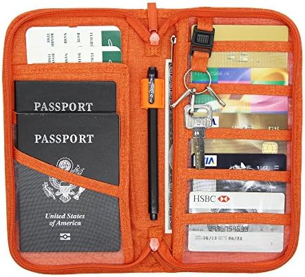 Jollyfit RFID Bloking Travel Wallet Credit Card Boarding Pass Organizer Zipper Case Family Passports Holder (Orange)