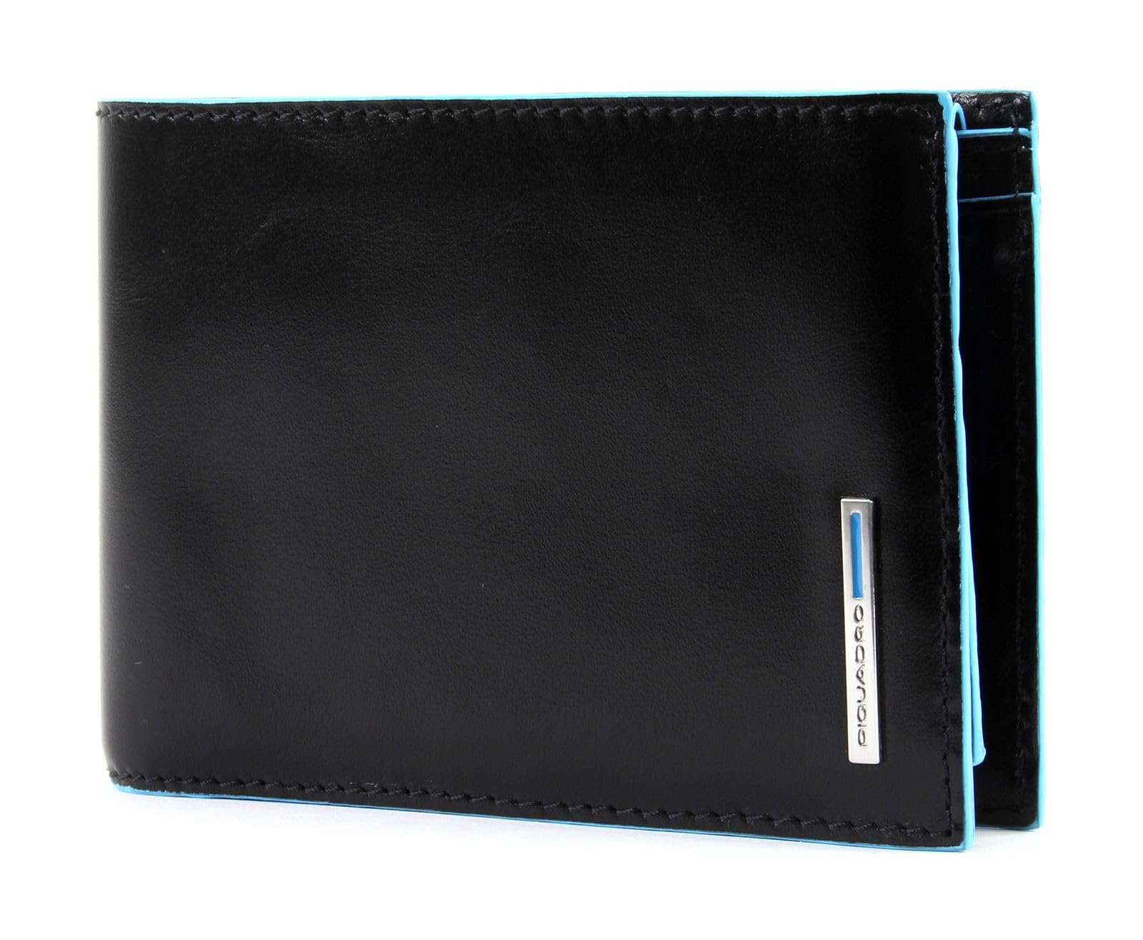 PIQUADRO Blue Square Coin Purse with 7 Slots for Credit Cards, 12 cm, 0.43 litres, Black