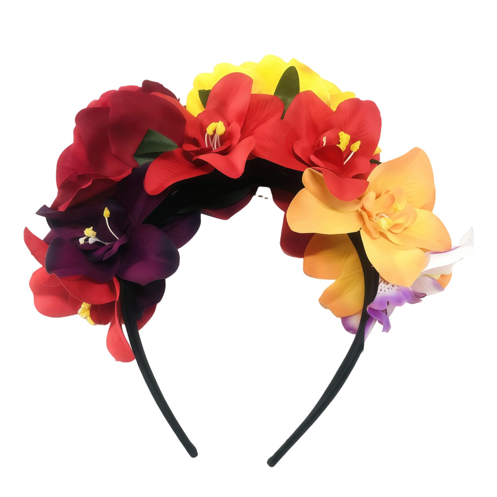 Mexican Flower Crown Headband Bohemian Floral Headpiece with Roses for Cosplay & Dressup Parties