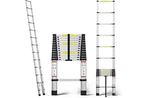YIYAI 12.5FT Aluminum Telescoping Ladder, Lightweight Compact Folding Ladder with Safety Lock, 330 lbs Max Capacity, Non-Slip Feet 3.8m Extension Ladder, Easy to Store Suitable for Home, Outdoor, Attic, DIY