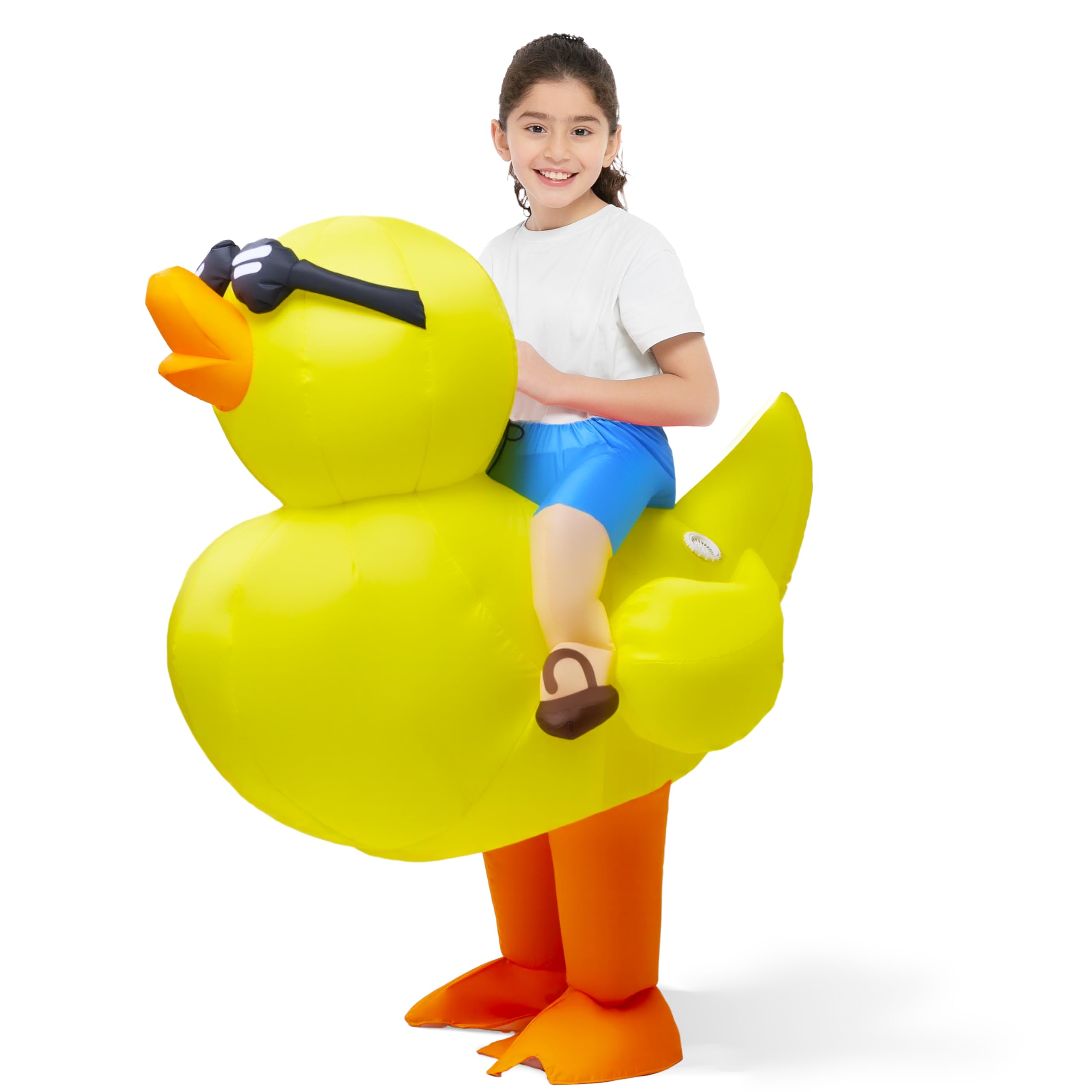 Spooktacular Creations Kids Inflatable Costume, Riding a Yellow Duck, Ride-on Blow Up Costume, Funny Halloween Duck Costumes Inflatable Suit for Halloween Dress Up Party