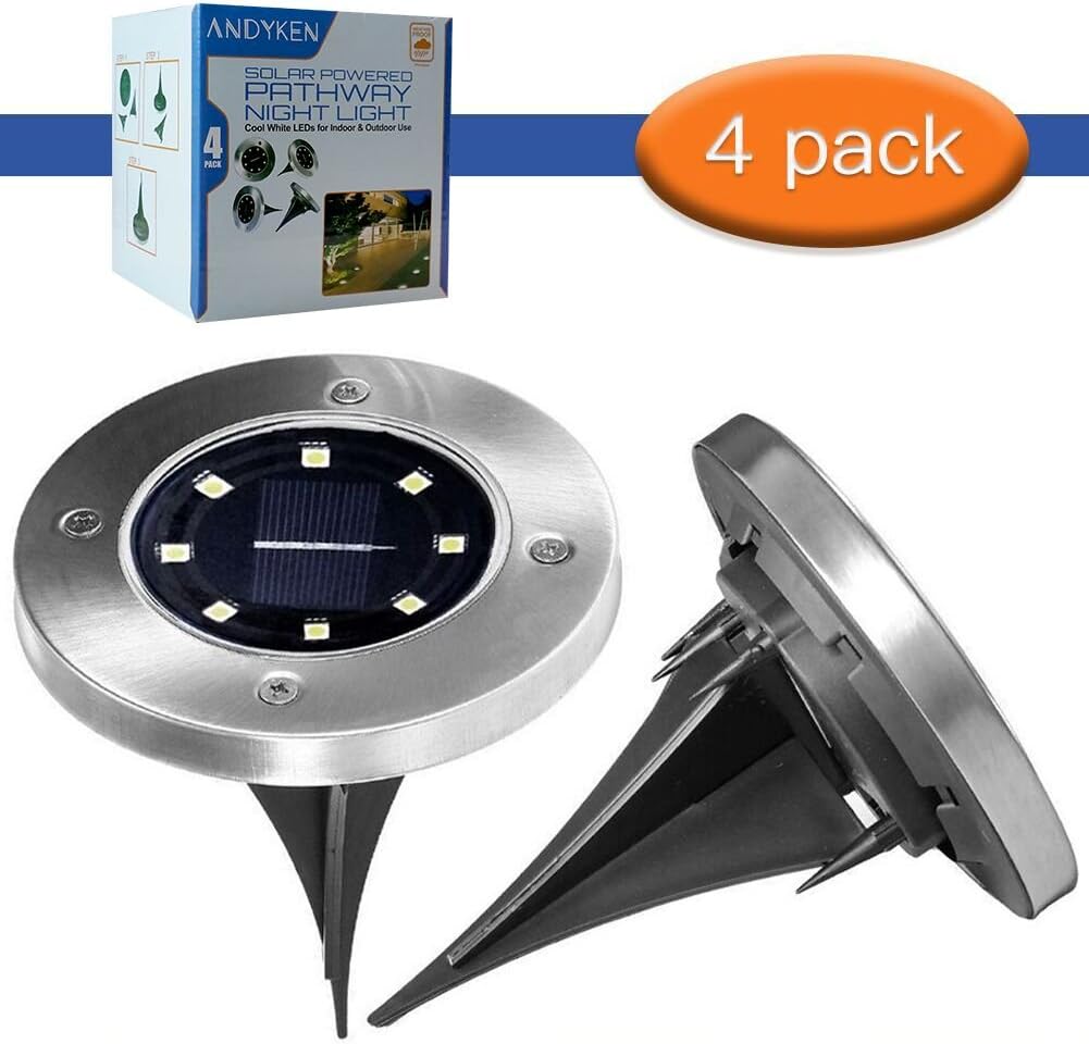 Solar Ground Lights Outdoor - Upgrade 8 LED Solar Garden Lights Waterproof Solar Landscape Lighting for Lawn Patio Yard Walkway Driveway White (4 Pack)