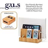G.U.S. Multi-Device Charging Station Dock & Organizer - Multiple Finishes Available. For Laptops, Tablets, and Phones - Strong Build, SMART Eco-Friendly Bamboo with USB+AC Power Hub (8A/40W)