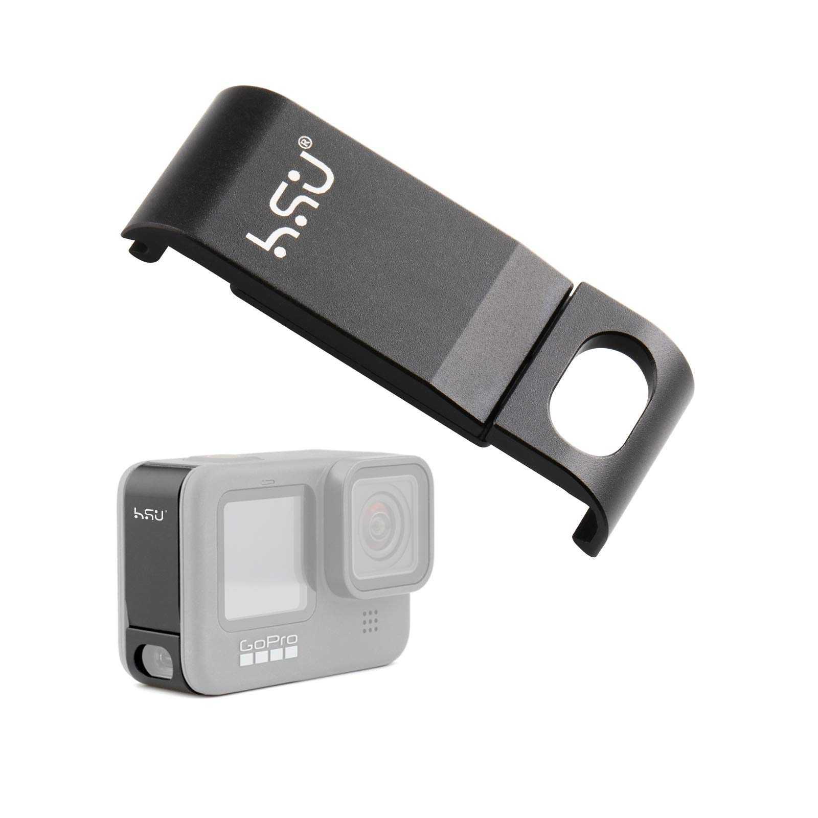 HSU Removable Battery Cover for GoPro Hero 12/11/10/9 Black, Aluminum Side Door Replacement Charging Port Adapter Action Camera Vlog Accessories