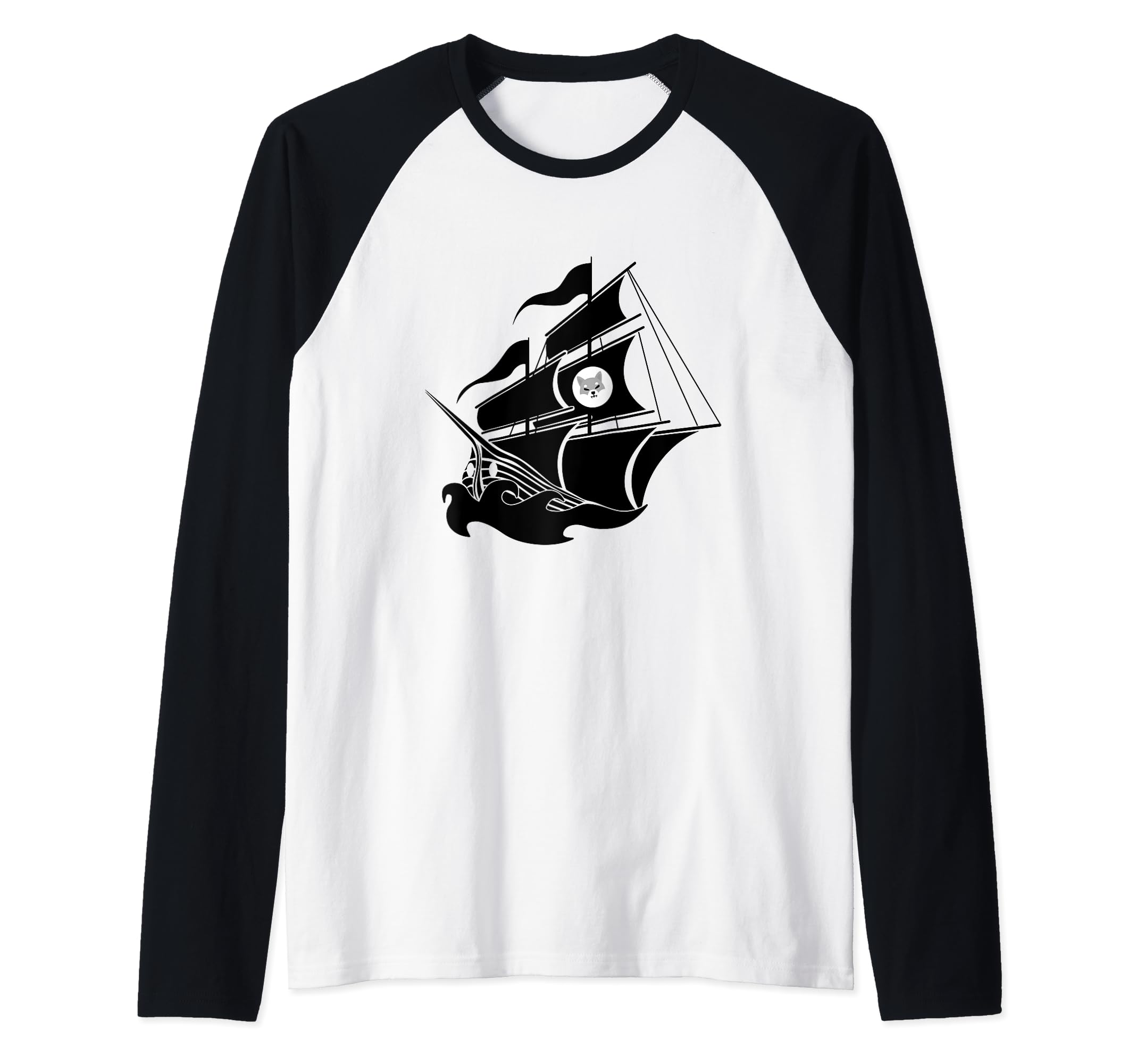 Shiba Inu Pirate Funny Ship Blockchain HODL Digital Currency Raglan Baseball Tee