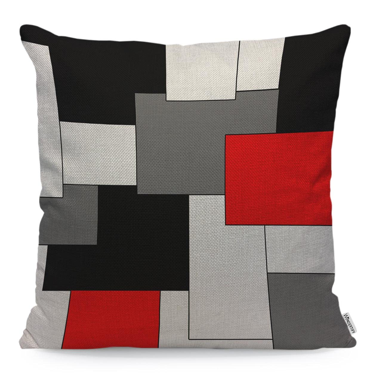 WONDERTIFY Paneling Cushion Cover Geometric Block Decorative Throw Pillow Covers, Sofa Pillow Case Red Black Gray White 45X45 Cm
