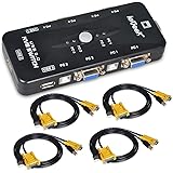 ieGeek KVM Switch Box 4 Port PC Monitor Switches Box + 4 x USB VGA Cables for Computer/Keyboard/Mouse Monitor, Plug and Play
