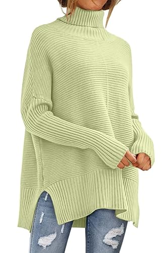 ANRABESS Women Oversized Turtleneck Long Batwing Sleeve Split Hem