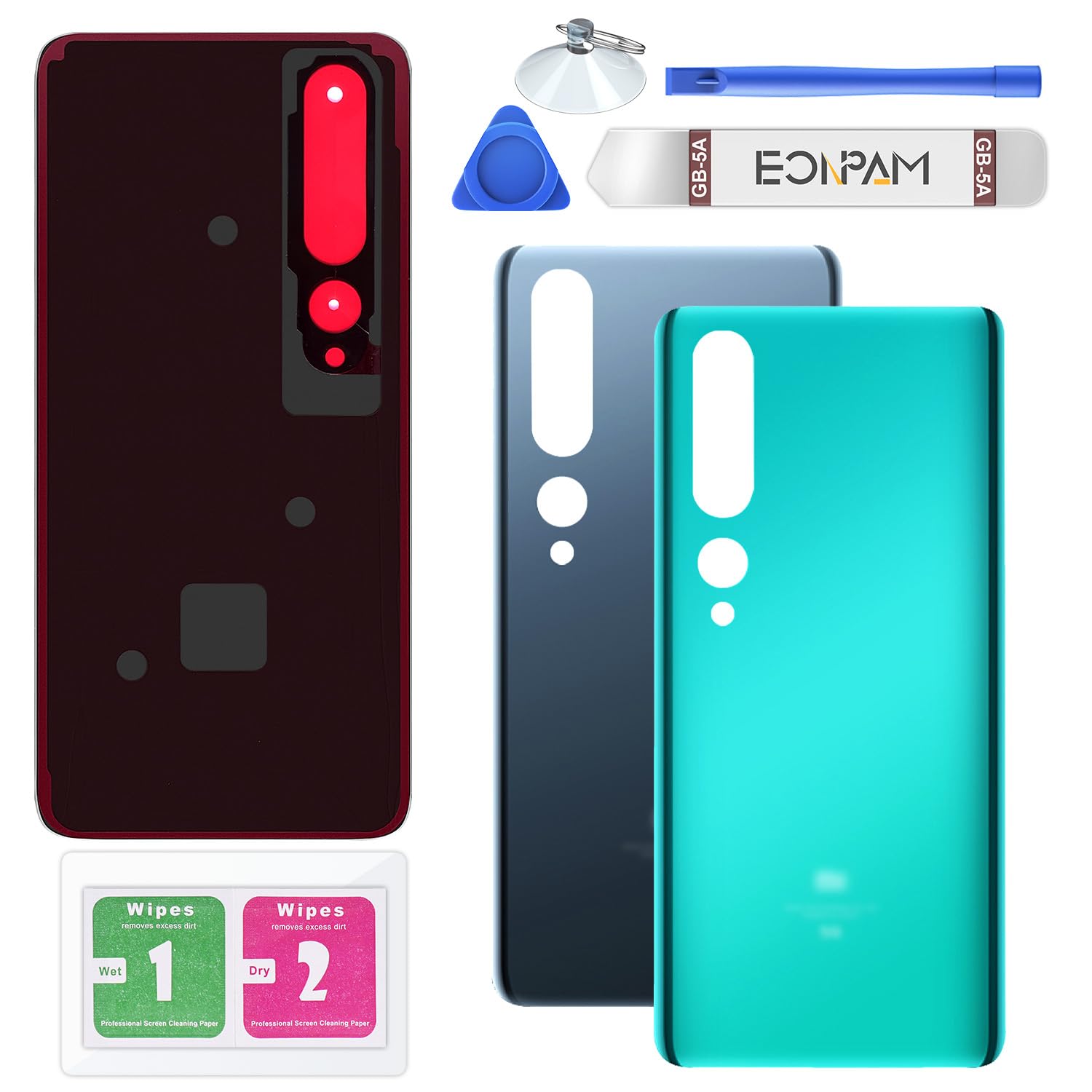 Eonpam Back Cover Glass for Xiaomi Mi 10 5G Rear Glass Replacement with Repair Kit Genuine Rear Housing（Green）