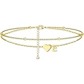 MYYOII Gold Initial Ankle Bracelets for Women Waterproof 14K Gold Plated A-Z Heart Anklets for Women Layered Women's Anklets Plus Size Ankle Bracelet Summer Beach Jewelry