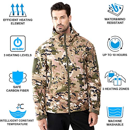 DEWBU Heated Jacket Outdoor Soft Shell Heating Clothing with 7.4V Battery Pack
