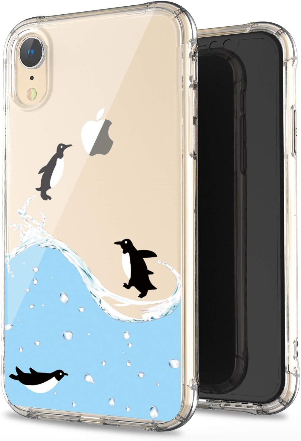 JAHOLAN Compatible iPhone XR Case Clear Cute Amusing Whimsical Design Black Penguin Fly Flexible Bumper TPU Soft Rubber Silicone Cover Phone Case for iPhone XR 2018 6.1 inch