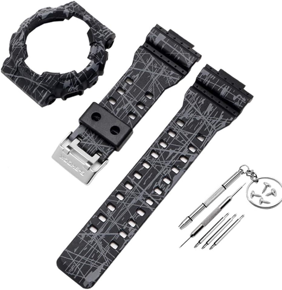Nikunty 1 Set of Watch Straps Non-Slip Soft Silicone Replacement Strap Case Cover for Casio G-Shock GA-110 GA100 GD-120 Watch Accessories