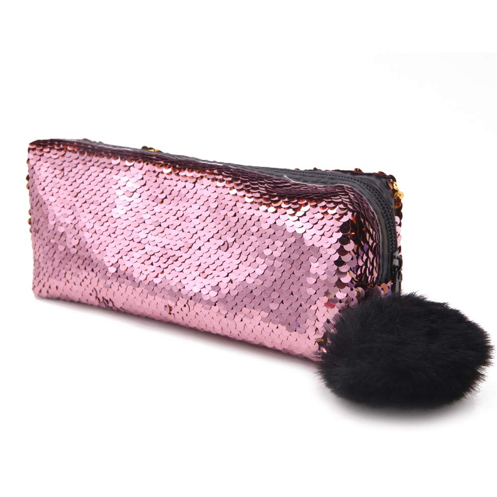 Large Reversible Rainbow Glitter Pencil Case - Pink & Gold