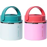 ThermoFlask 20 oz Insulated Food Jar, Leakproof Stainless Steel Food Containers, 2-Pack (Teal &amp; Cherry)
