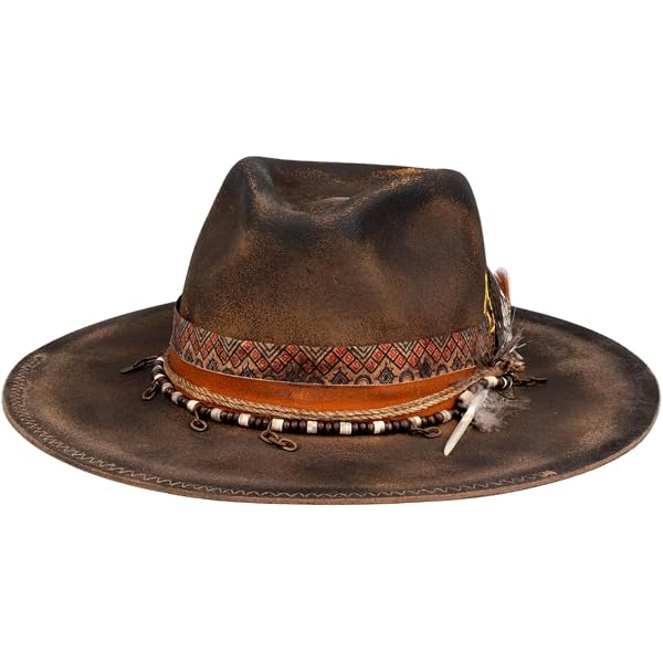 Borges & Scott Fedora Wilde – Chapeau En Cuir Véritable 100% Cuir Équatorien Premium, Bord Large Câblé, Résistant à L'Eau, Brun Foncé Ou Marron