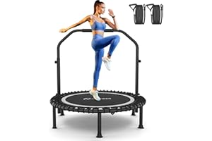 Bungee Rebounder Trampoline, ANCHEER 40/48" Foldable Fitness Trampoline with Resistance Ropes&Upgraded Bungees, 4 Level Adjustable Handlebar, 450-550LBS Capacity, Safe for Home/Cardio,Indoor/Outdoor