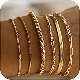 Bracelets Set for Women Waterproof Trendy 14K Gold Plated Bracelet Stack Set Fashion Stackable Cuban Link Paperclip Chain Bracelet Pack Dainty Jewelry Accessories