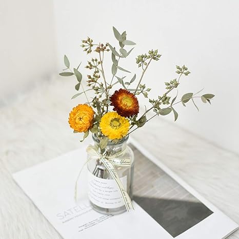 Amazon 置物 インテリア ドライフラワー プリザーブドフラワー 花瓶付き 北欧 枯れない花 永遠の花 おしゃれ 花束 転居 結婚式 プレゼント バラ 薔薇 菊 棉花 満天星 デージー プリザーブドフラワー オンライン通販