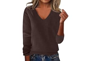 QUFECH Cashmere Sweaters for Women Long Sleeve V Neck Trendy Jumper Knitted Pullover Soft Warm Lightweight Wool Sweater