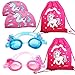 2PCS Kids Unicorn Swim Goggles with 2PCS Unicorn Breathe Swim Cap-Sun Protection Hat and 2PCS unicorn bags, Pack of 6, Swimming Glasses for Girls and Early Teens from 3 to 15 Years Old, Anti-Fog, Wate