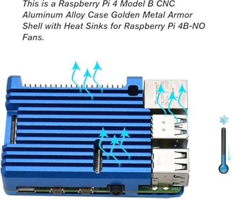 Raspberry Pi 4 Modelo B Caja de aleación de Aluminio CNC Carcasa de Armadura de Metal con disipadores de Calor para Ventiladores Raspberry Pi 4B-NO (Azul) ESjasnyfall