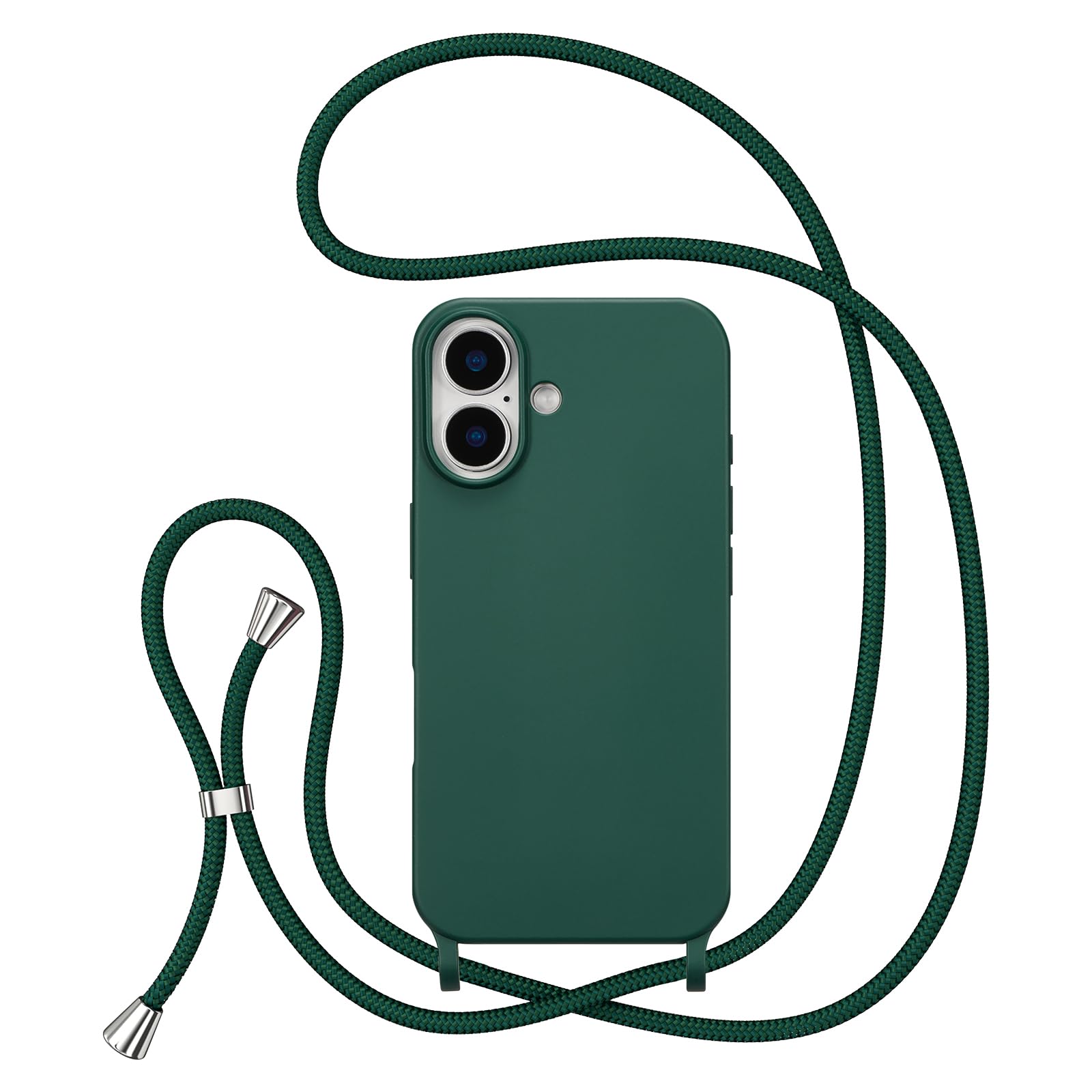 ZTOFERA Crossbody Lanyard Case for iPhone 16 Plus (6.7"), Liquid Silicone Protective Phone Case with Strap Adjustable Neck Cord Necklace Soft Cover iPhone 16 Plus, Dark Green