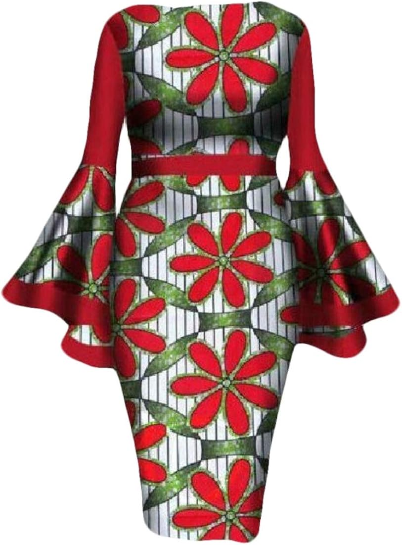 Women African Print Dresses Long Sleeves Ankara Dress Red XS Amazon.co