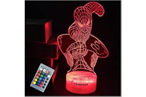 YODAFOOR 3D Illusion Spiderman Night Light, 16 LED Color Changing Remote Control Cool Soft Night Lamp Room Decor, Solution for Nightmares Cute Spiderman Birthday Christmas Holiday Gifts for Kids