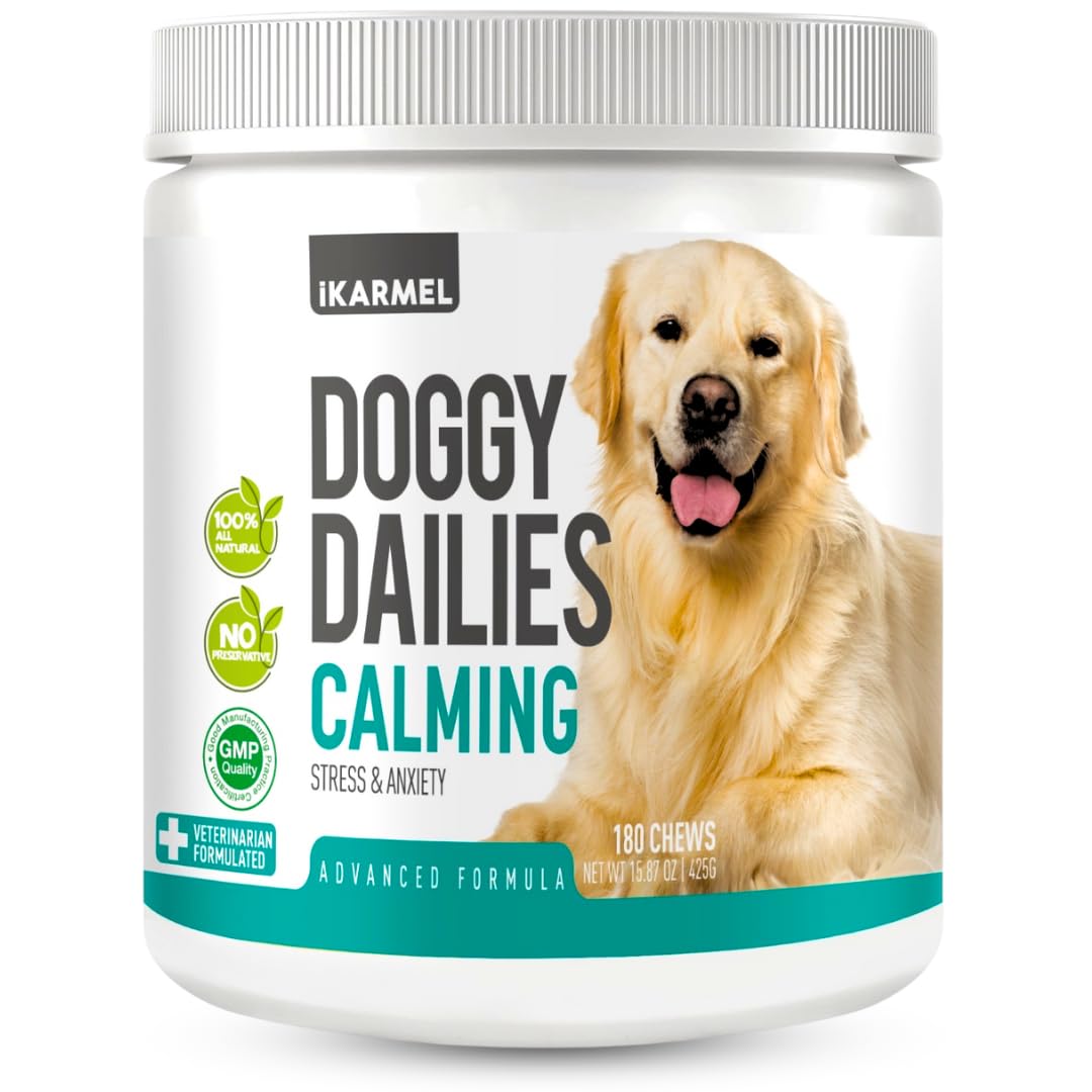 Doggy Dailies | Dog Calming Treats | Anxiety Support | Anti Stress & Nervous Treats | 180 Dogs Chew Supplements | Calm in 4-6 Weeks
