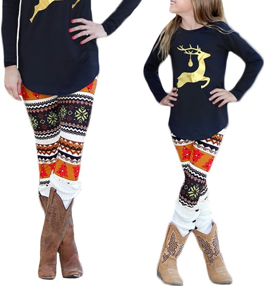 Mother Daughter Outfits Christmas Cartoon Print Family Matching Leggings Tights Pants