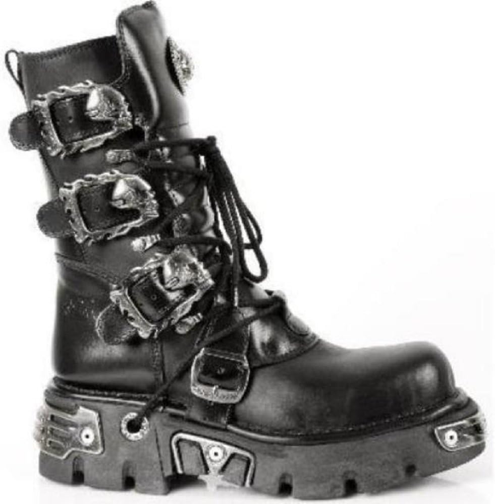 Newrock Metallic Black Leather Stunning Biker Gothic Unisex Boots - M.391-S1