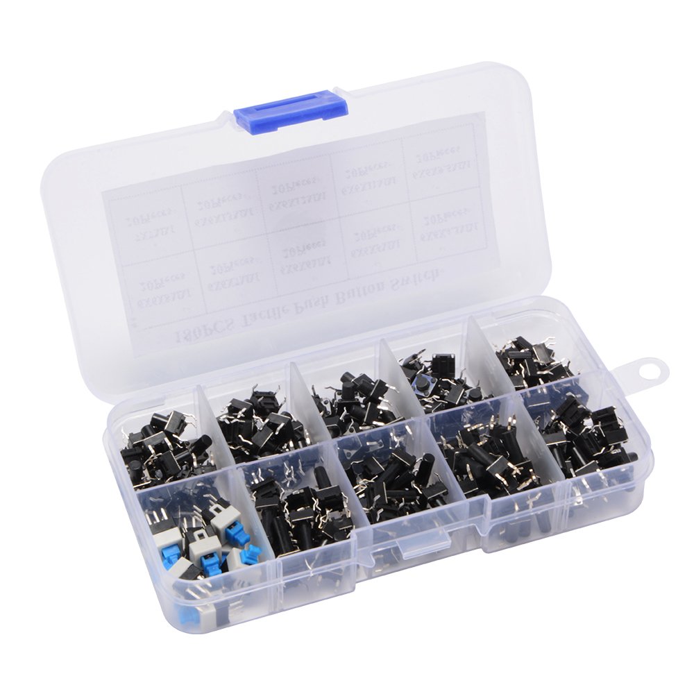 180pcs 10 Types Tactile Push Button Switch Micro Momentary Tact Assortment High Precision Kit 6x6x5mm-6x6x14mm