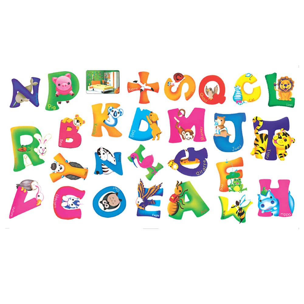 tooloflife Alphabet ABC Kids Wall Stickers Removable Wall Stickers Colourful Animal Alphabet for Kids Nursery Bedroom Living Room