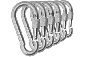 Branded Boards Black & Silver Heavy Duty Bushcraft Locking Thumb Screw Closure Zinc-Galvanized Steel Carabiner Spring Snap Clip Link Hooks 200-400lb Load. 6 & 12 Packs